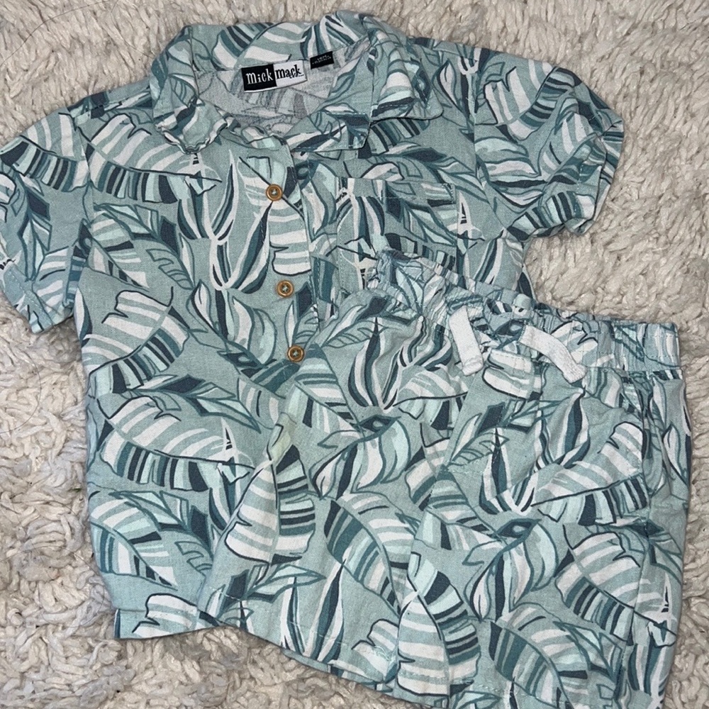 18 Months Blue/Teal and White Hawaiian Outfit - 2 piece set